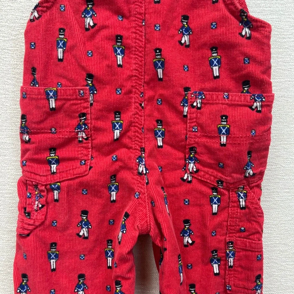 OshKosh Bgosh Vestback Kids Red Corduroy Nutcracker Soldier Lined Overalls 12M